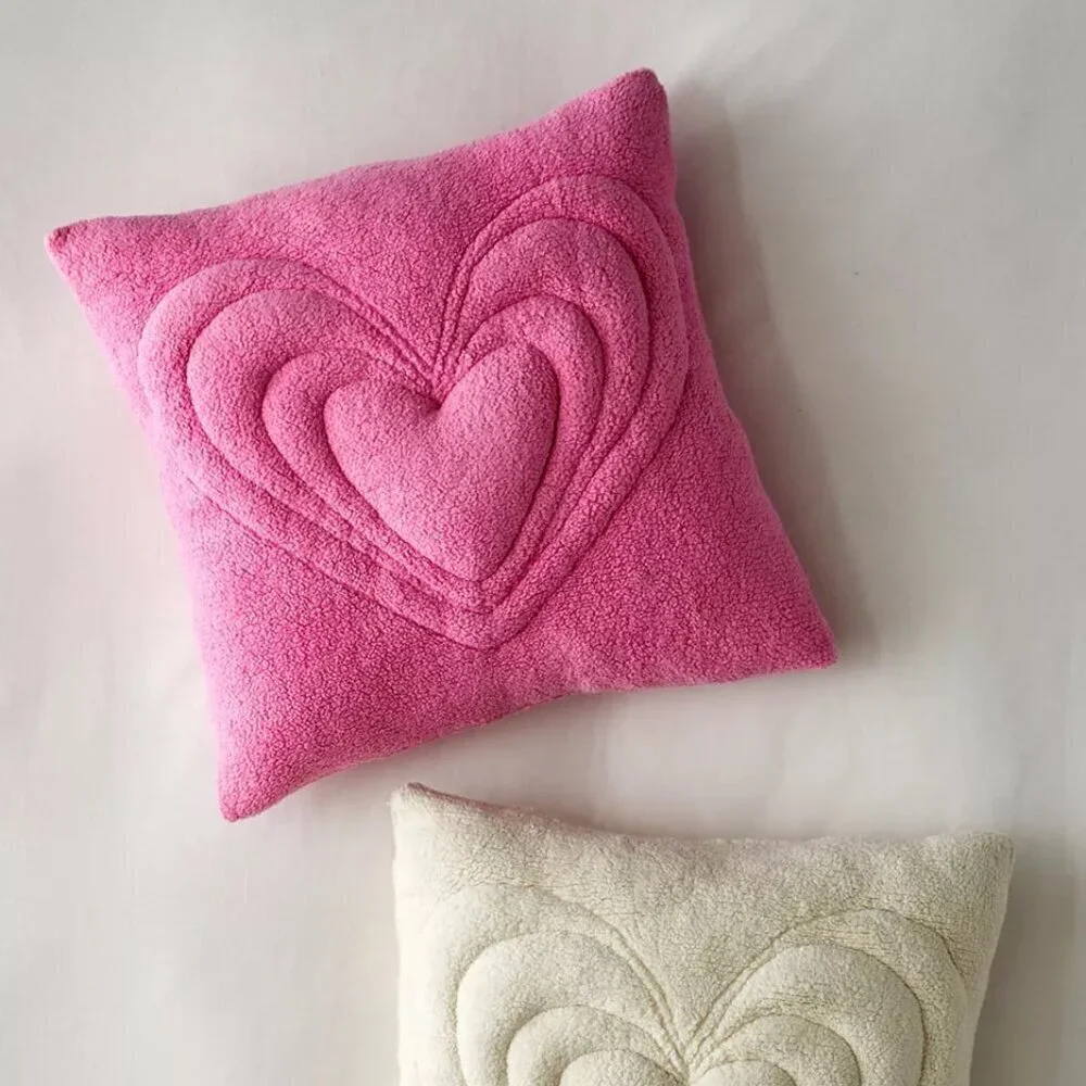 NWT Urban Outfitters Heart Puff Pink Fleece Throw Pillow